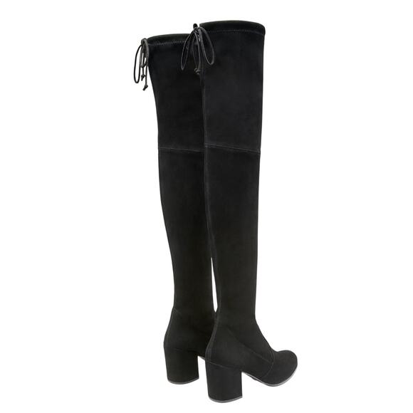 Stuart Weitzman Hiline Black Suede OTK Boots 3.5” Block Heel Size 10M Rare Chic - Picture 4 of 16